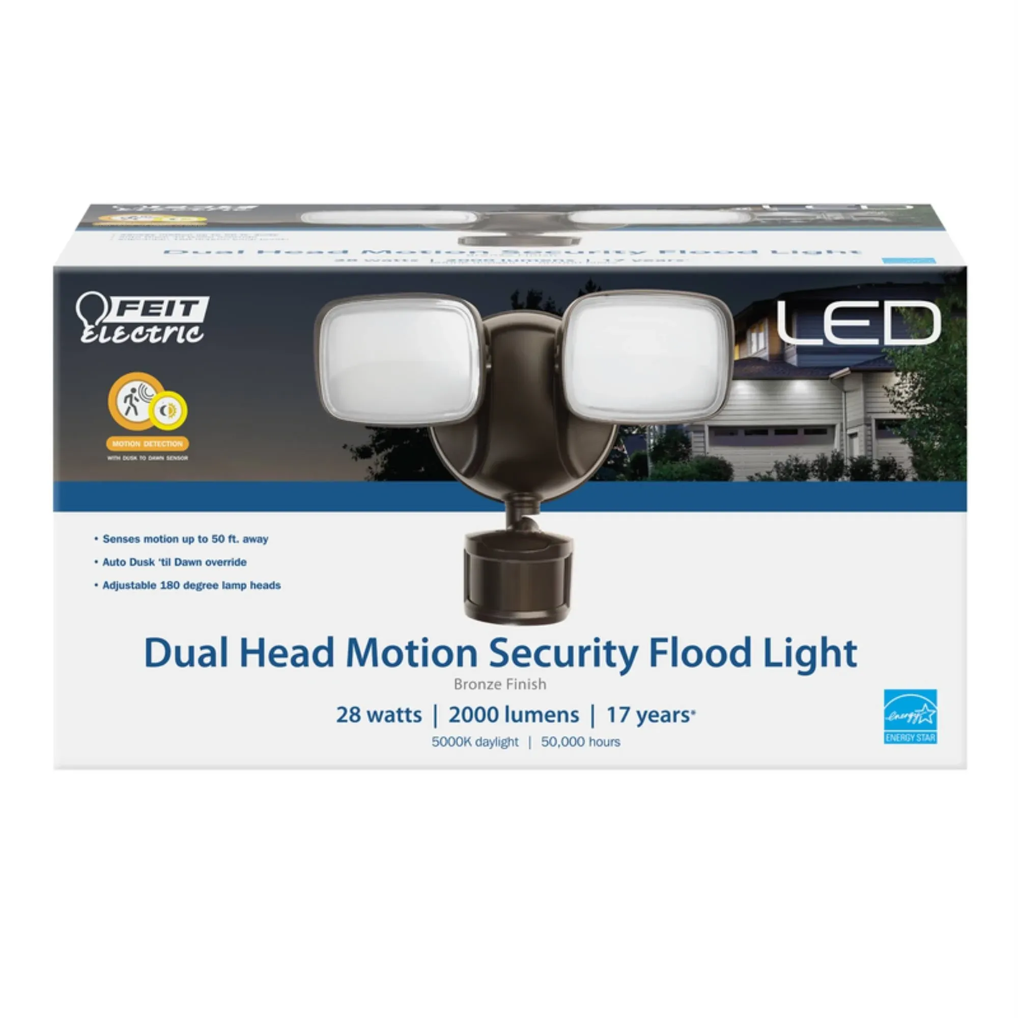 Feit Electric Security Flood Light, Dual Head Motion, LED, Daylight, Bronze ...