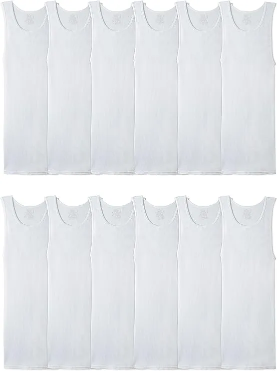 Fruit of the Loom Men's Tag-Free Tank A-Shirt, Big Man-12 Pack-White, 4X-Large