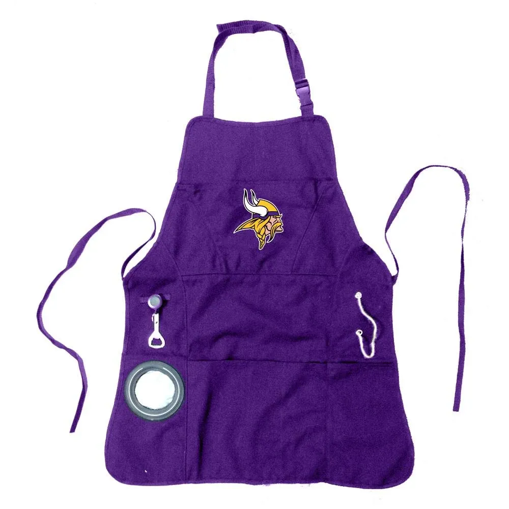 Team Sports America NFL Minnesota Vikings Ultimate Grilling Apron Durable Cotton with Beverage Opener and Multi Tool For Football Fans Fathers Day and More