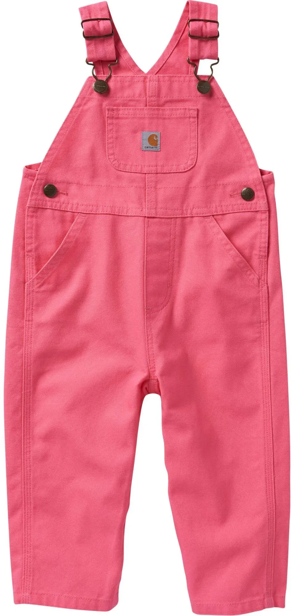 Carhartt Girls' Loose Fit Canvas Bib Overalls, Pink Lemonade, 3T