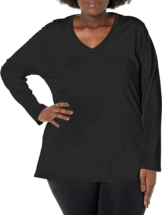 Hanes Women's Long Sleeve V-Neck Cotton T-Shirt (Plus Size) White 1X