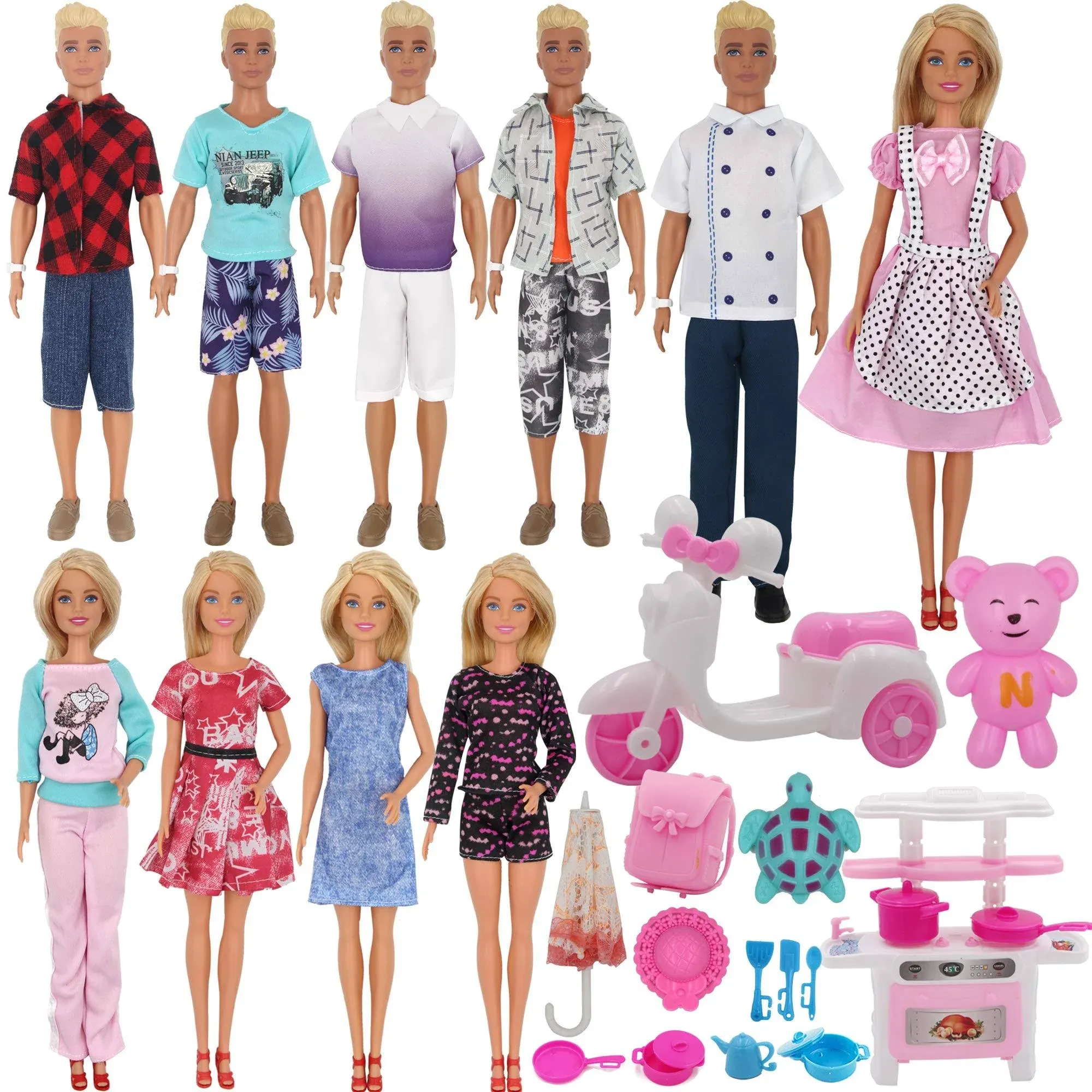 EuTengHao 34pcs Doll Clothes and Accessories for 12 inch Boy and Girl Dolls Chef ...