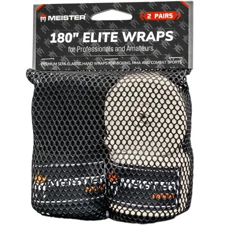 Meister ELITE 180 Premium Adult Hand Wraps for MMA & Boxing - 2 Pair Pack w/ Mesh Bag