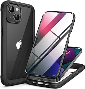 Miracase Compatible with iPhone 13 case 6.1 inch, 2021 Upgrade Full-Body Glass Clear Case Bumper Case with Built-in 9H Tempered Glass Screen Protector for iPhone 13,Black