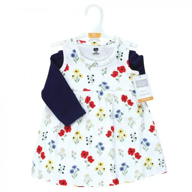 Hudson Baby Baby and Toddler Girl Cotton Dress and Cardigan Set  Wildflower  0-3 Months