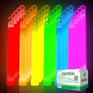 24 Ultra Bright Large Glow Sticks with 24 Black PE String, Multi Use Colourful 6 Inch Glowsticks for Parties, Camping, Emergency Glow Sticks For Blackout, Long-lasting Lighting Waterproof and