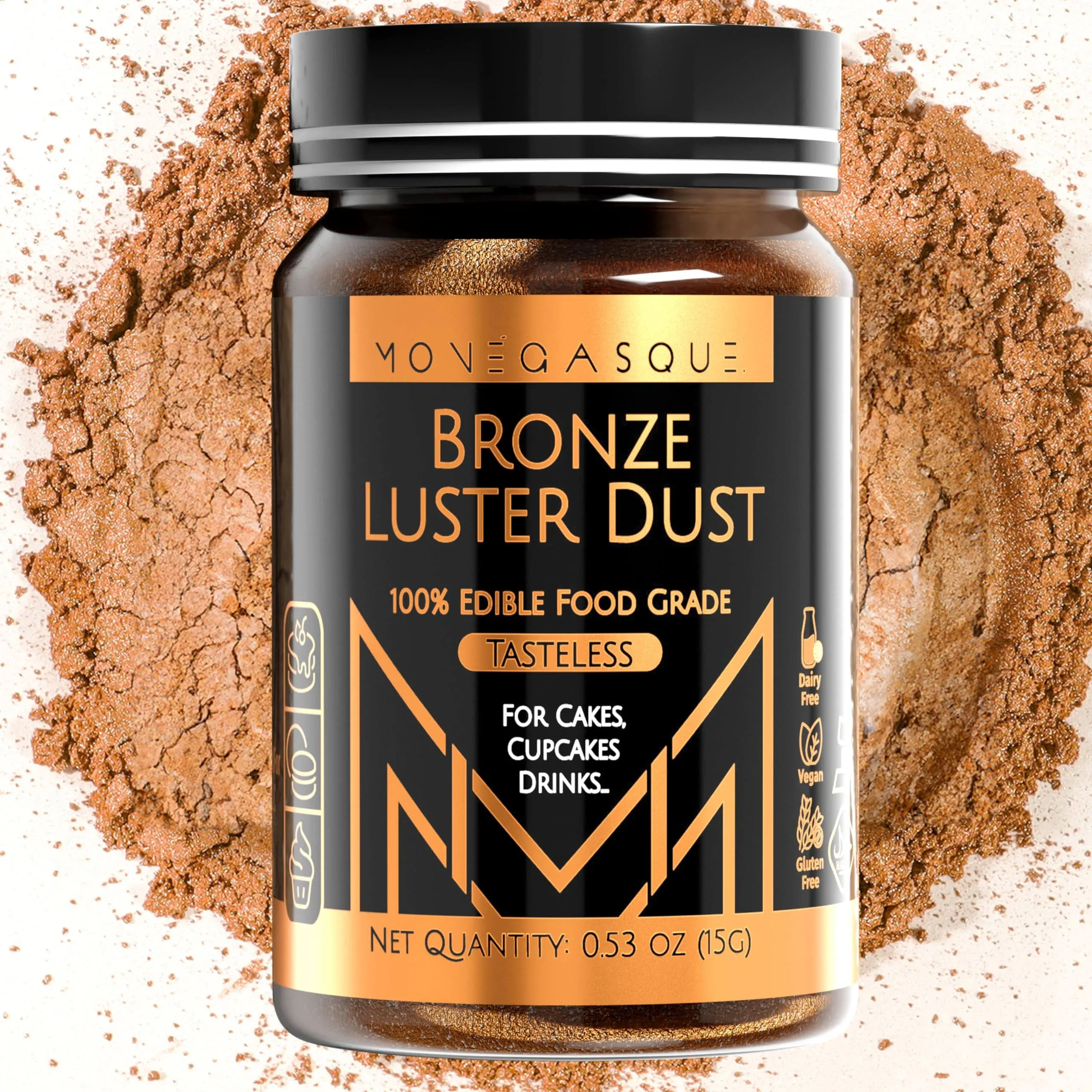 MONÉGASQUE Bronze Luster Dust Edible Glitter for Drinks &amp; Desserts 15g – Edib...