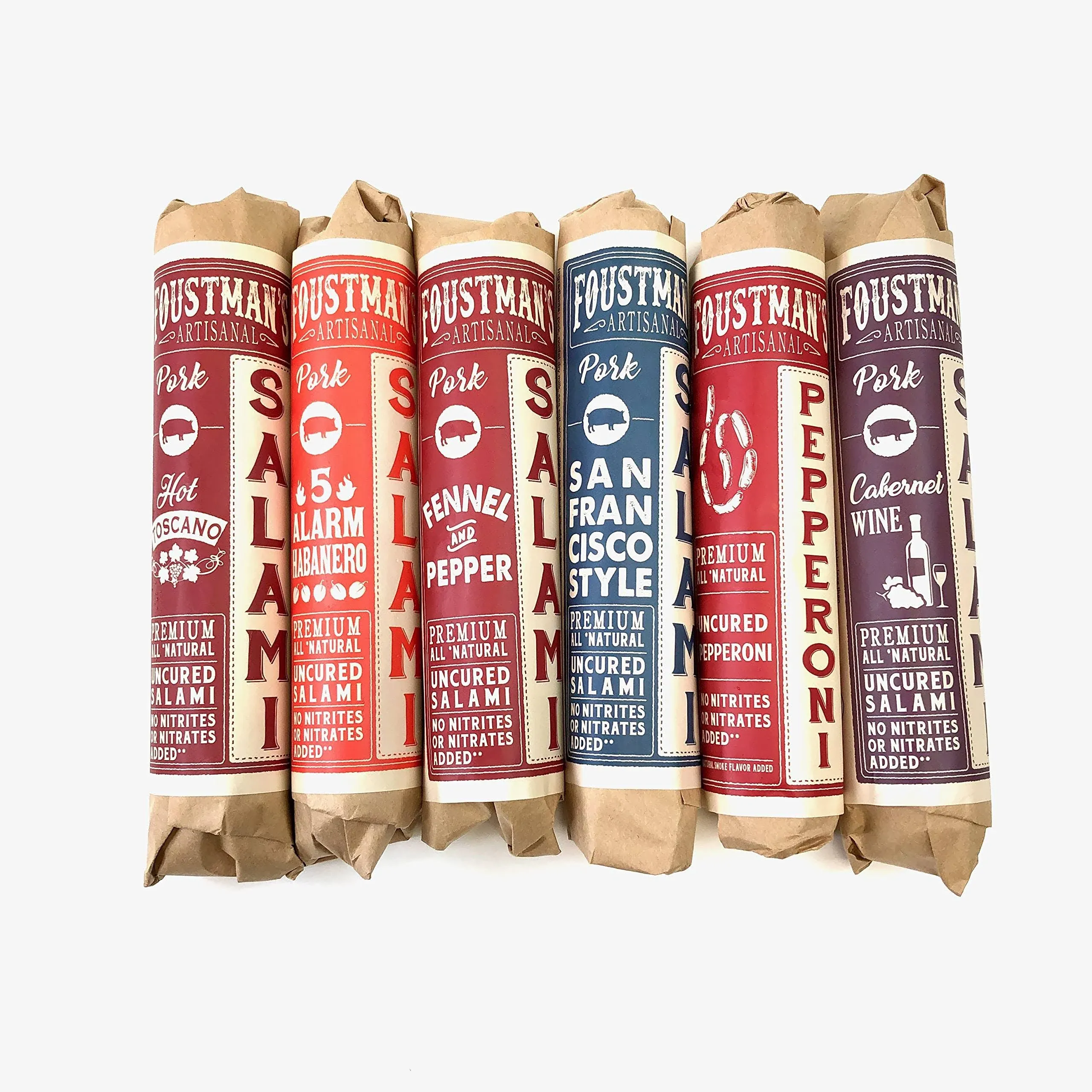 Foustman's Salami Variety Mix (6 Pack) Artisan, Nitrate-Free, Naturally Cured