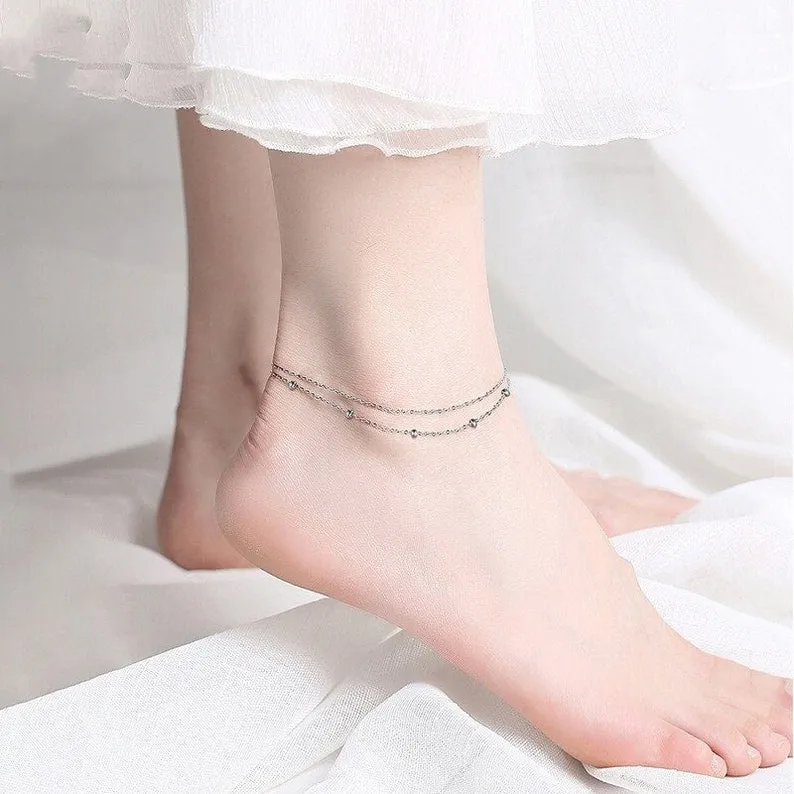 Layered Gold Anklet, Dainty Gold Ankle Bracelet, Double Strand Anklet, Boho Anklet, Gold Anklet, Boho Anklet Bracelet, Gold Layered Anklet