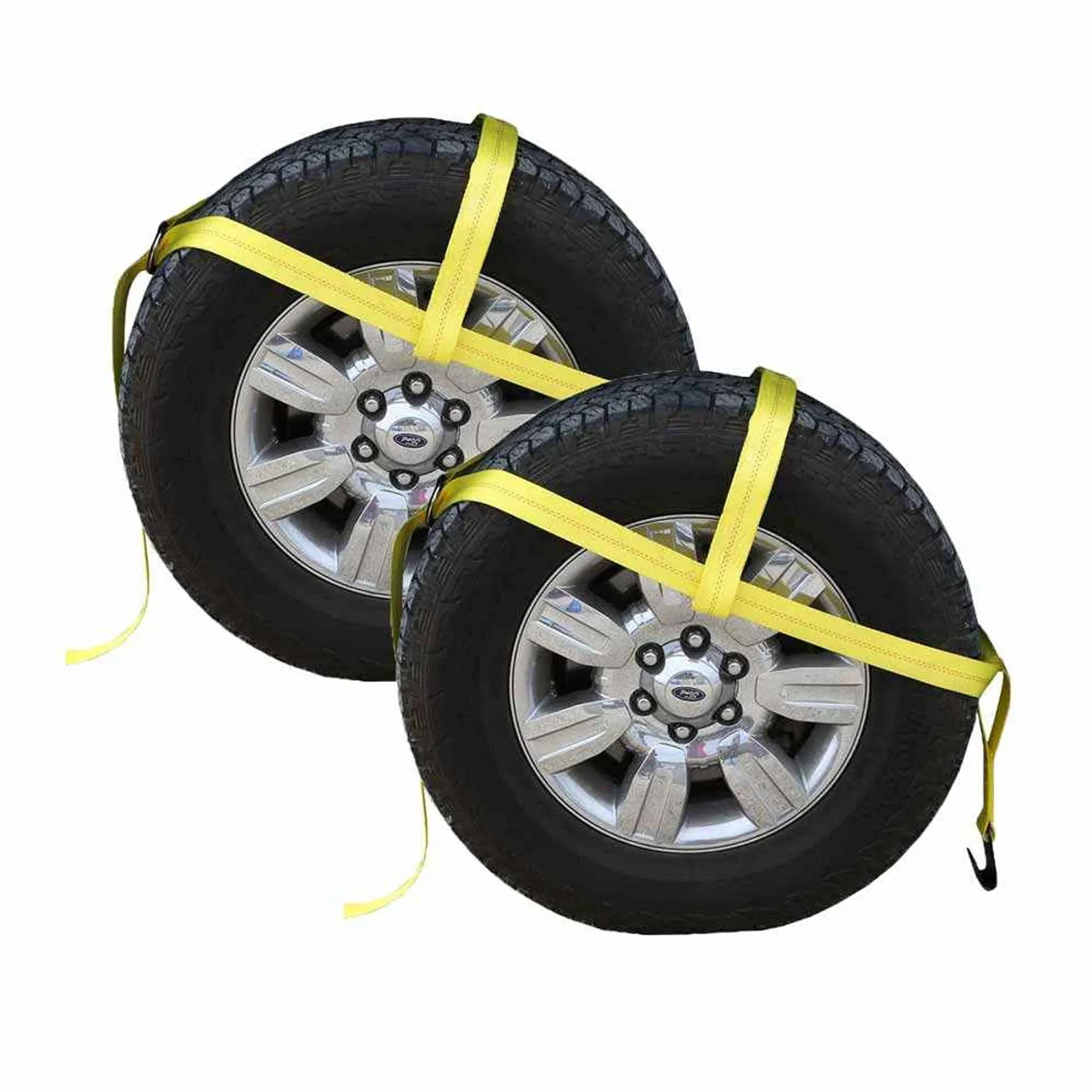 Yellow Adjustable Tow Dolly Strap with 2 Top Strap and Flat Hook - 2 Pack