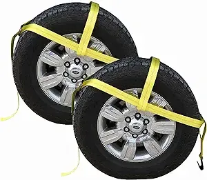 Yellow Adjustable Tow Dolly Strap with 2 Top Strap and Flat Hook - 2 Pack