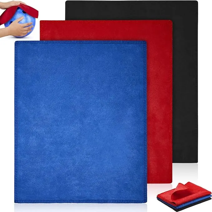 Patelai 3 Pcs Bowling Ball Shammy Bowling Towel Bowling Ball Towel Bowling Ball Shammy Bowling Accessories Cleaning Pad for Bowling Ball(Royal Blue Red and Black, 12 x 10 Inches)