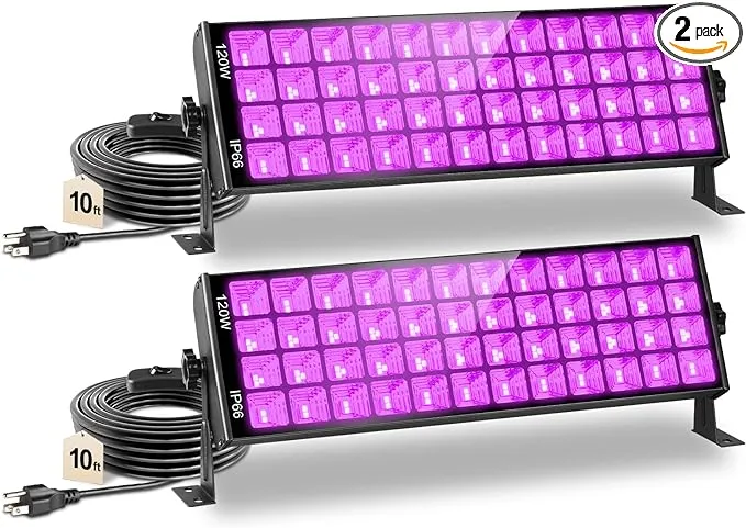 120W Waterproof LED Black Lights, YQNLIFA 2 Pack 10Ft Cable Black Light Bar w...