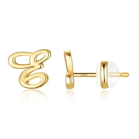 TINGN Initial Stud Earrings for Girls Women S925 Sterling Silver Post 14K Real Gold Plated Initial Letter Stud Earrings for Toddler Kids