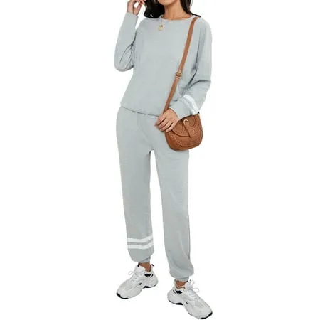 PRETTYGARDEN Women's Color Block 2 Piece Tracksuit Crewneck Long Sleeve Tops Long Sweatpants Outfits Lounge Sets