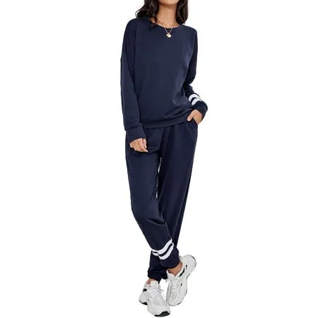 Joyshaper Sweatsuit for Women Long Sleeve Crewneck Pullover Tops Casual Sweatpants 2 Piece Tracksuit Lounge Sets Outfits #2 Navy Blue S