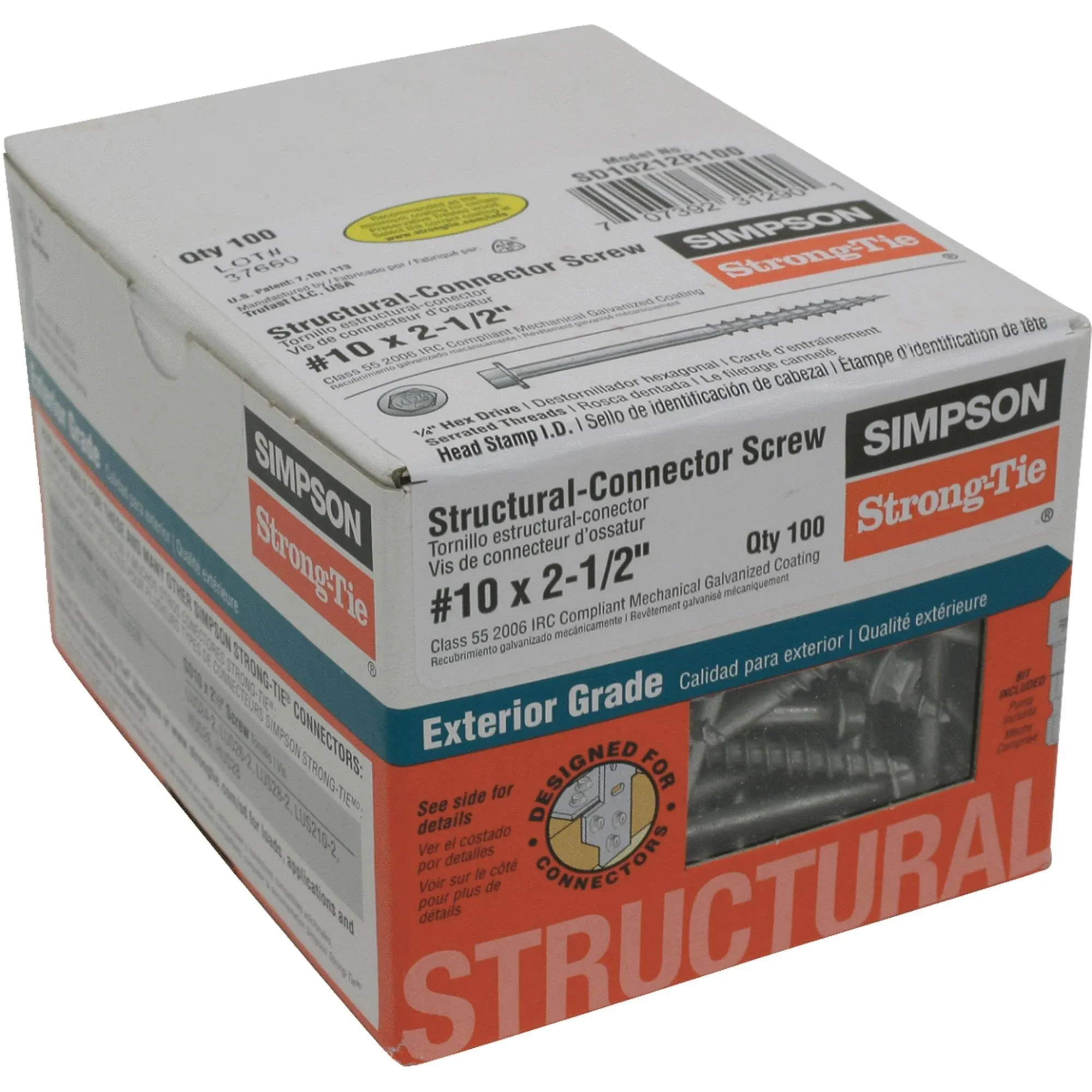 Simpson Strong-Tie SD10212R100-R Connector Screw #10X2.5"