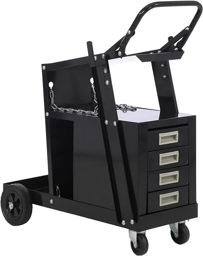 BENTISM Welding Cart, 2-Tier Welder Cart for TIG MIG Welder and Plasma Cutter, 400 lbs Welder Cart  with Anti-Theft Lockable Cabinet 360° Rolling Welding Trolley