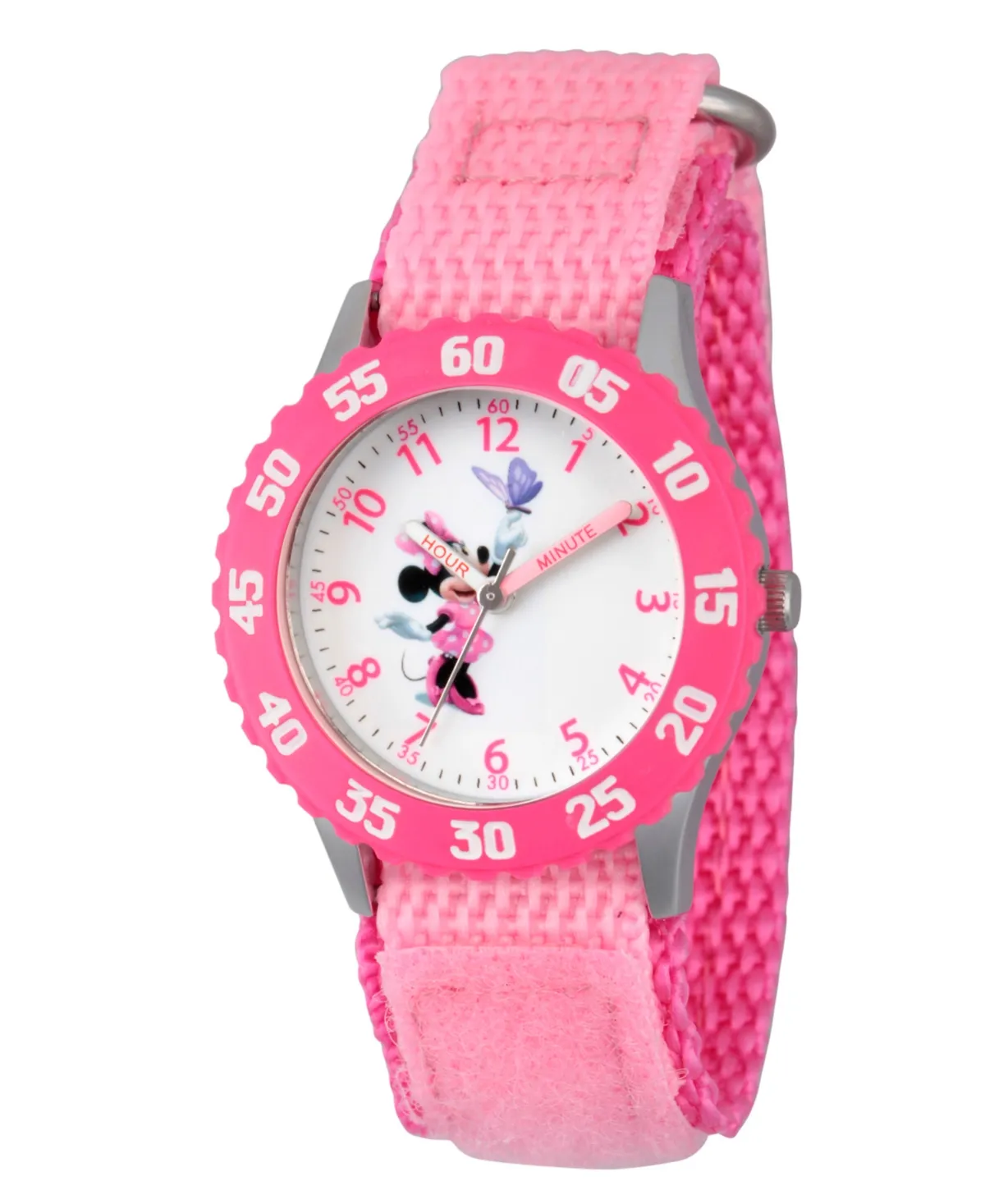 Disney Kids Minnie Mouse Pink Velcro Band Time Teacher Watch