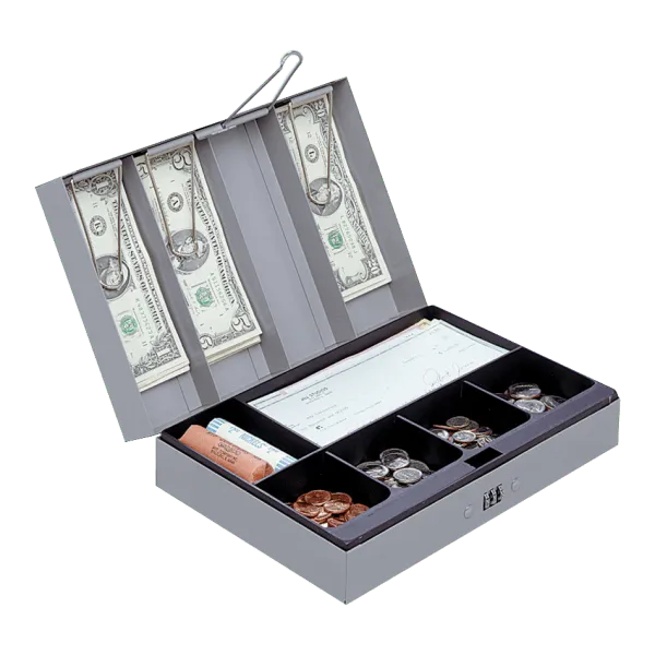 Sparco Steel Combination Lock Cash Box With Tray, 3 1/4" x 11 1/2" x 7 3/4", Gray