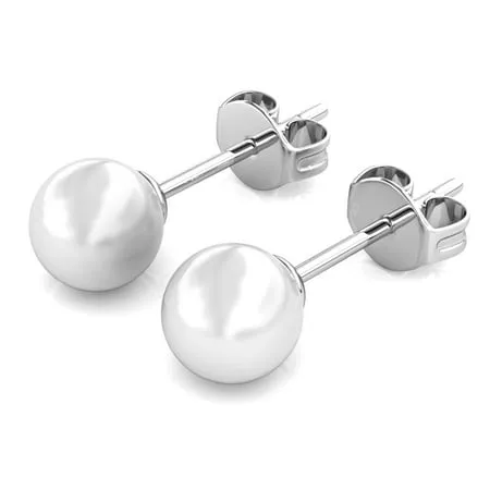 Cate & Chloe Vivienne 18k White Gold Studs w/ Pearls, White Pearl Stud Earrings for Women, Stud Earrings for Girls, Round Pearl Earrings, Women's Fashion Jewelry - MSRP $131