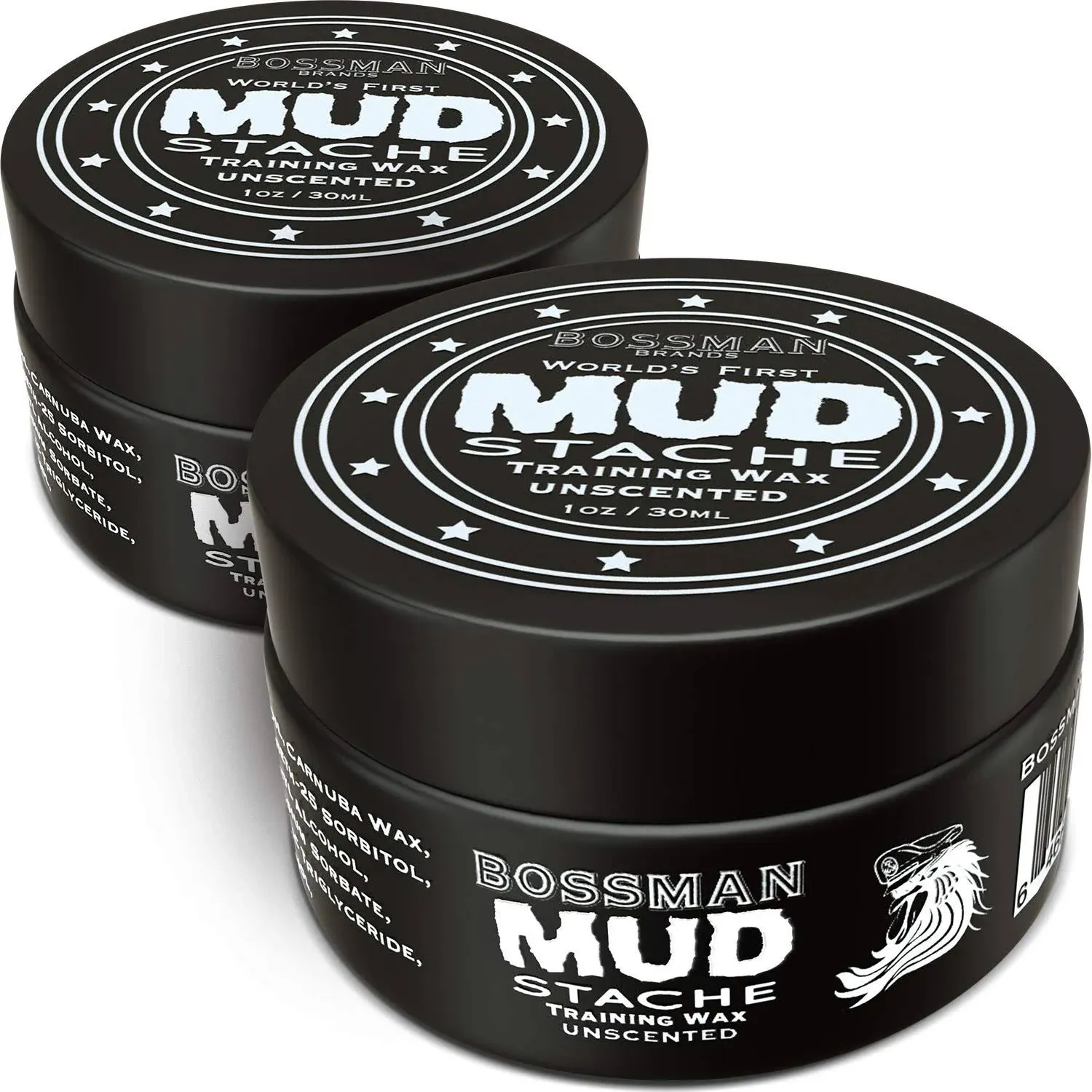 Bossman MUDstache Unscented Mustache Wax No Pull Spreads Easy for a Strong Non-Tacky 24 hr Hold