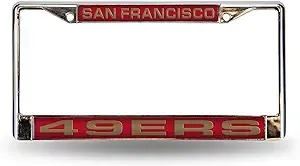 Rico Industries NFL Football San Francisco 49ers Premium 12 x 6 Chrome Frame With Plastic Inserts - Car/Truck/SUV Automobile Accessory