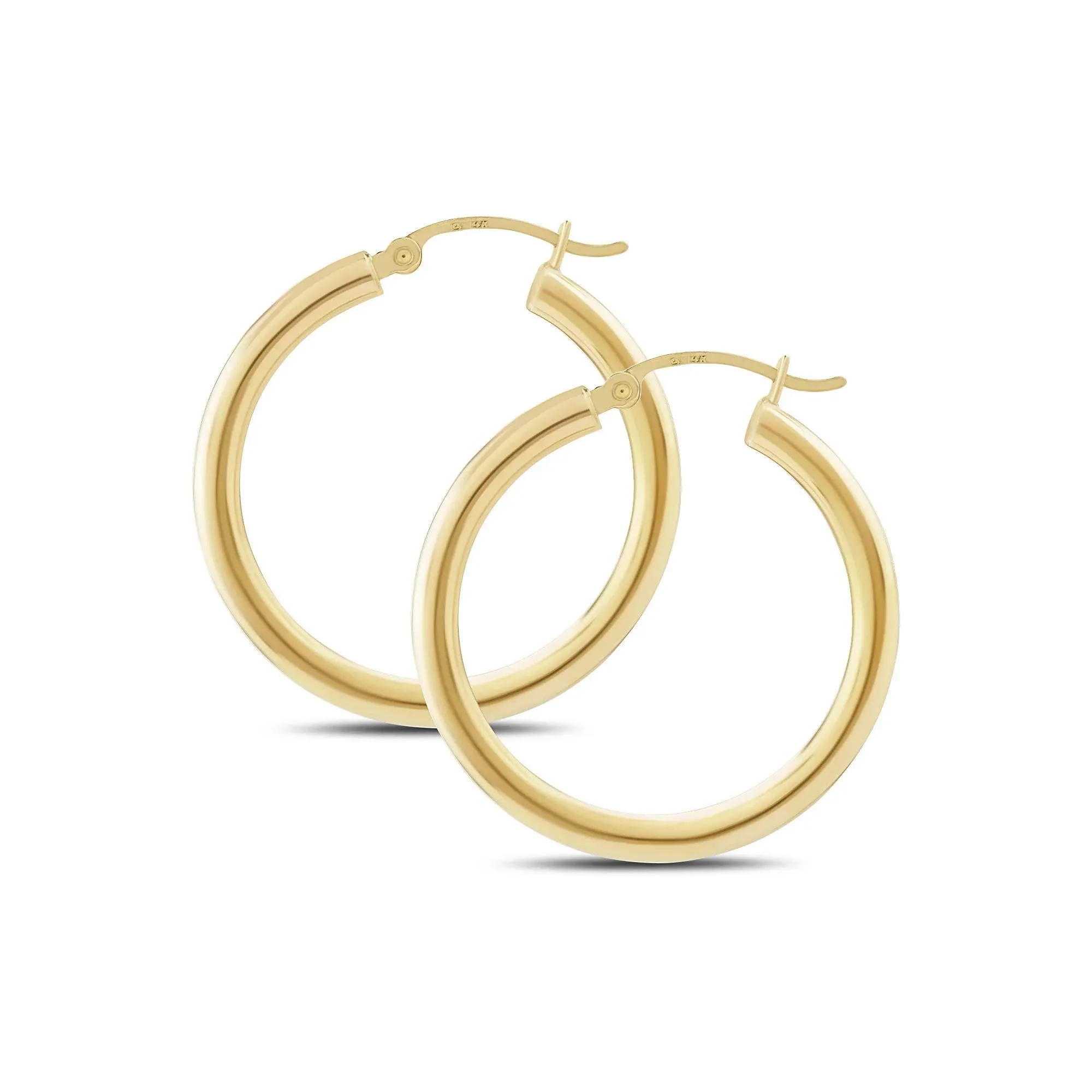 14kt Yellow Gold Hinged 3mm Thick Hoop Earrings - Yellow Gold - 30mm Diameter