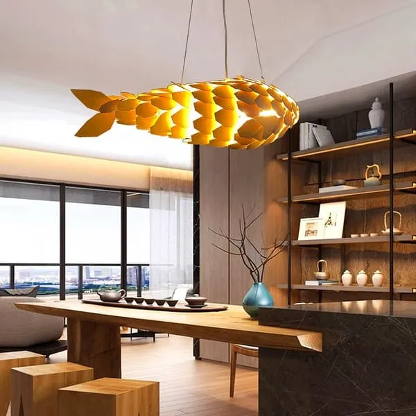 Unique Wooden Vivid Fish-Shape Pendant Light