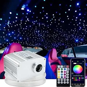 AMKI 10W Bluetooth App Control Twinkle Fiber Optic Lights, Car Home Use Star Ceiling Kit, LED RGBW Engine Driver with 28key RF Remote Control Fiber