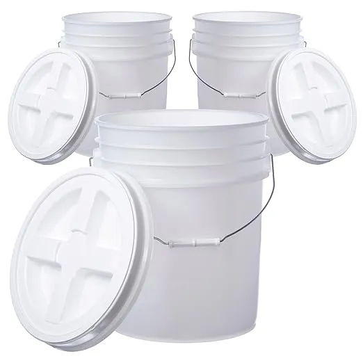 Hudson Exchange 5 Gallon (3 Pack) Bucket Pail Container with Gamma Seal Lid, Food Grade BPA Free HDPE, Natural