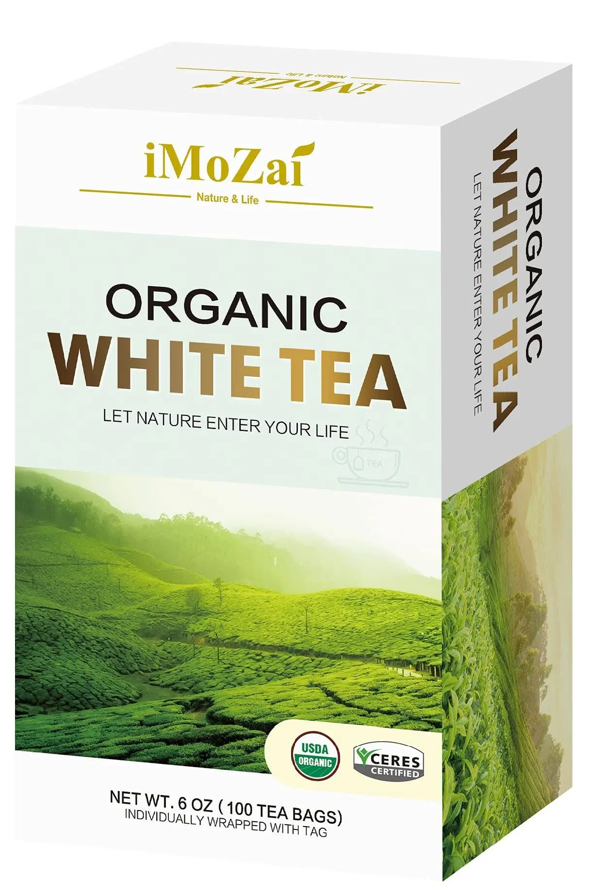 Imozai Organic White Tea Bags 100 Count Individually Wrapped