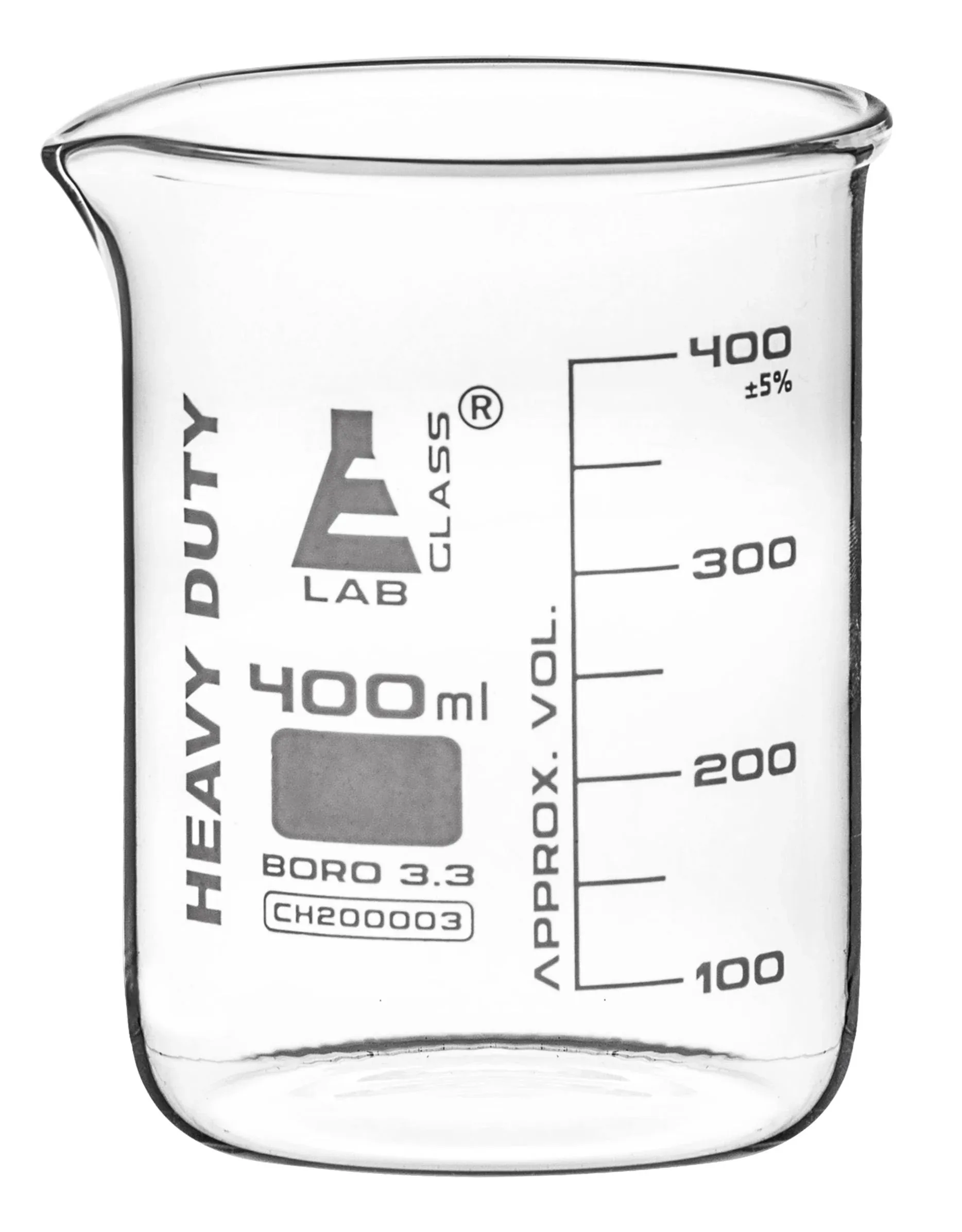 Heavy Duty Beaker, 400ml - 5mm Thick, Uniform Walls - Graduated - Borosilicate Glass