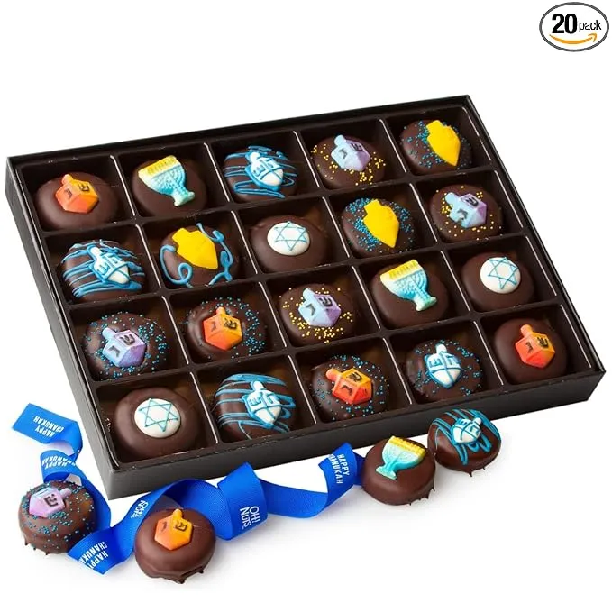 Hanukkah Fun Decorated Chocolate Covered Cookies Gift Box - 20CT