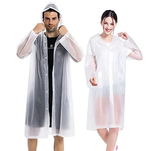 COOY Rain Coats (2 Pack) - Reusable Eva Rain Ponchos for Adults Rain Jackets ...