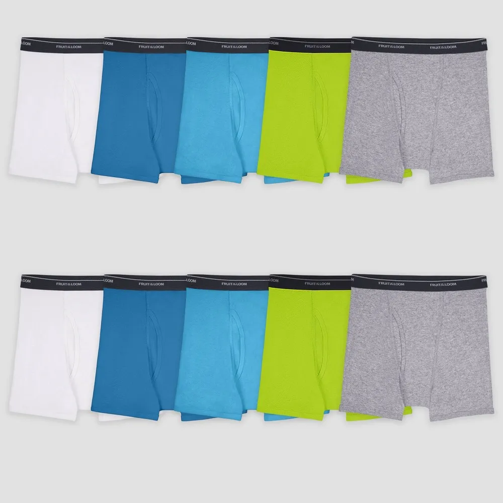 Fruit of The Loom Boys' Cotton Boxer Briefs, 10 Pack, Sizes S-XL