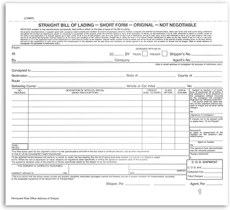 NextDayLabels Short Form Straight Bill of Lading