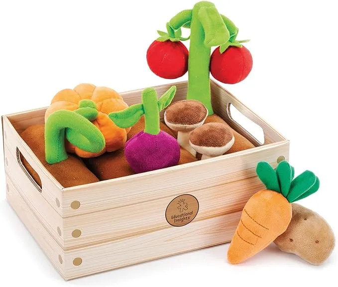 Educational Insights Plush Fruit Basket 12-Piece Set, Pretend Play Food, Early-Learning Skills, Ages 2+