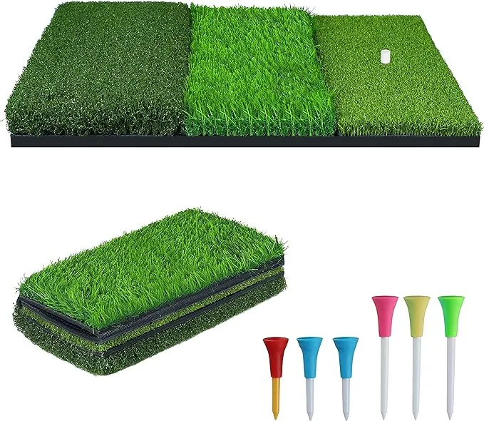 Golf Hitting Mat, 3-In-1 Foldable Grass Mat, Tri-Turf Practice Training Aid Batt