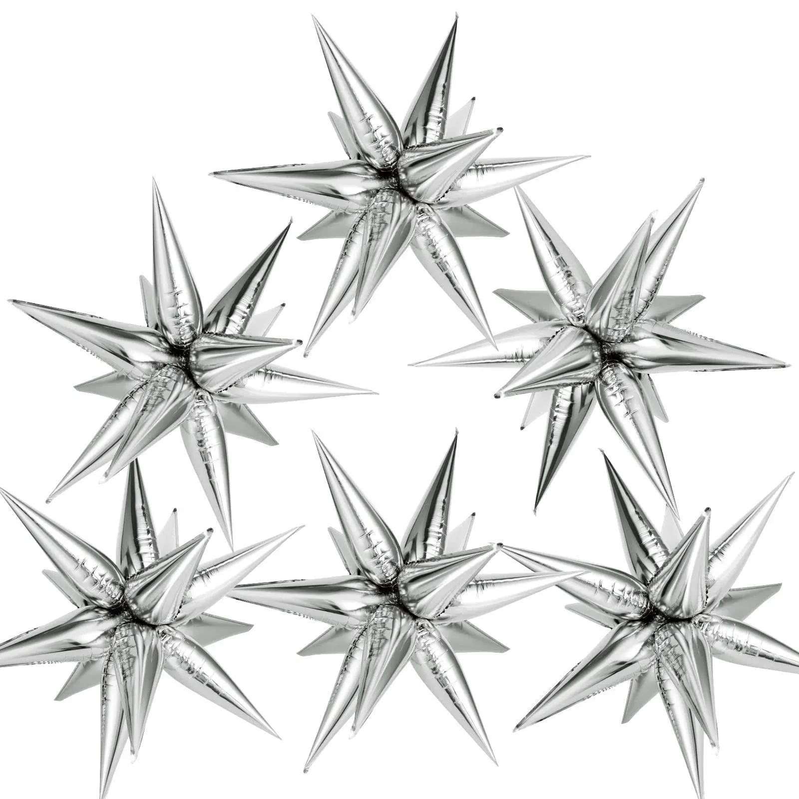 72 Pcs Silver Explosion Star Foil Balloons, 12 Point Star Balloons-Starburst Cone ...