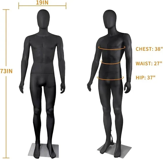 FreeLung Male Mannequin Full Body Dress Form 73 Inches Adjustable Plastic Stand Display Mannequin Black