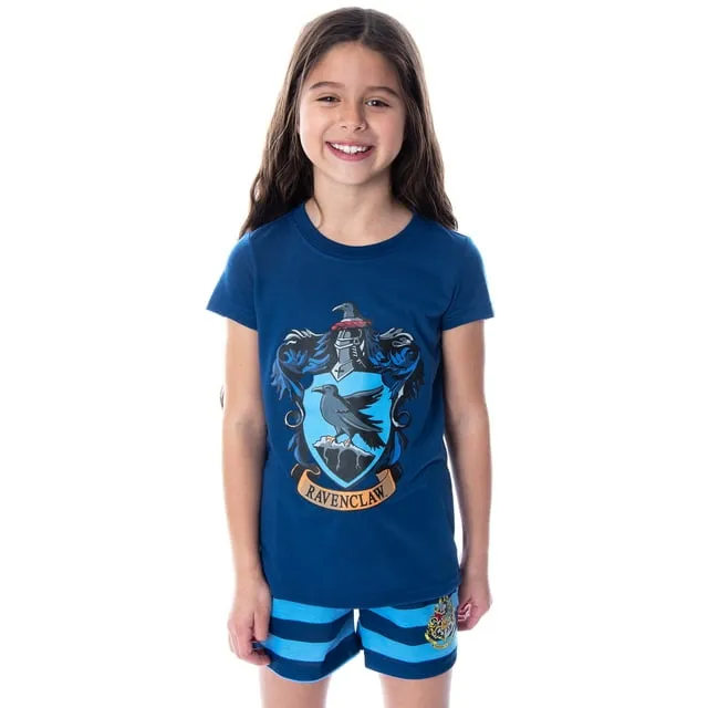 Harry Potter Girls' Hogwarts Castle Shirt and Shorts Sleepwear Pajama Set - All 4 Houses Available