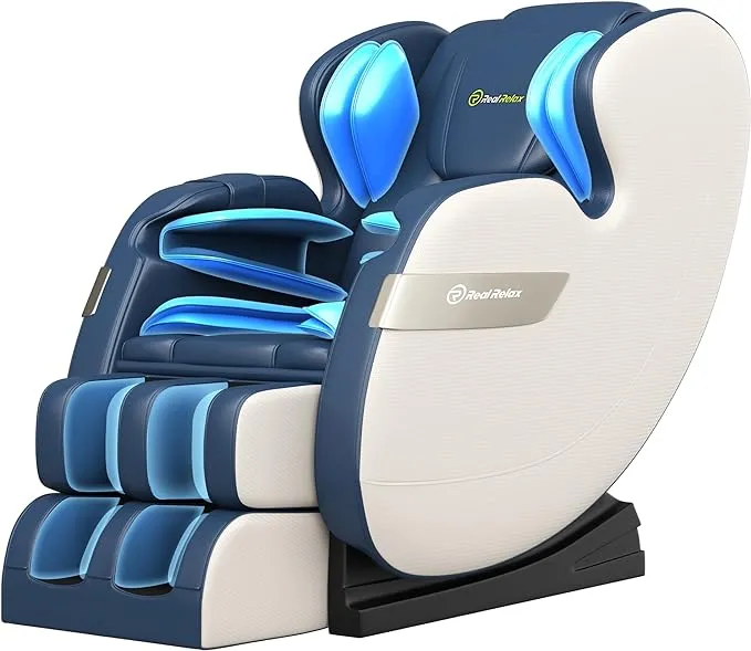 2023 Full Body Massage Chair of Dual Core, Zero Gravity, with App Control, Bluetooth, Lower Back Eating, Foot Roller, Blue