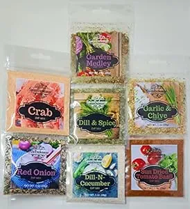 Spice Exchange 7 Dip Garden Dip Mix Variety Pack - Red Onion Dip Mix - Garlic & Chive Dip Mix - Crab Dip Mix - Garden Medley Dip - Dill-N-Cucumber Dip - Sun Dried Tomato-Basil Dip - Dill & Spice Dip