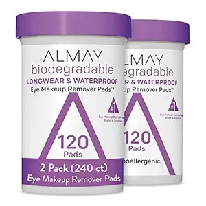 Almay Eye Makeup Remover Pads, Longwear & Waterproof, Hypoallergenic-Fragrance Free, Dermatologist & Ophthalmologist Tested, 120 Pads