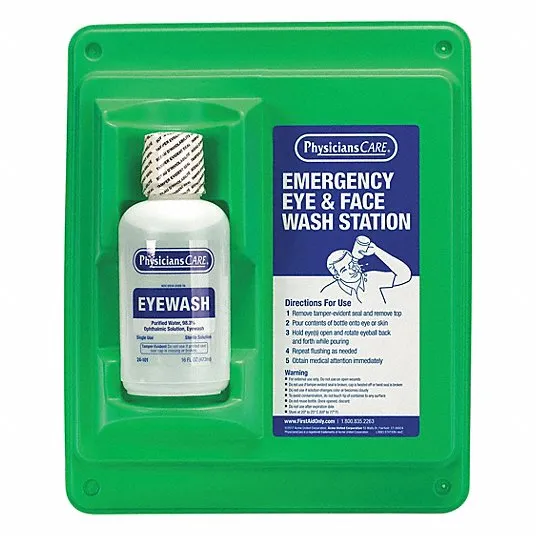 PHYSICIANSCARE Single Use Eyewash Station: 1 No. of Bottles Included, 16 oz Size