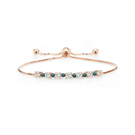 Gem Stone King 18K Rose Gold Plated Silver Adjustable Tennis Bracelet for Women Up to 9 inch Set with Forever Classic Round 0.85cttw Created Moissanite from Charles & Colvard and Diamond