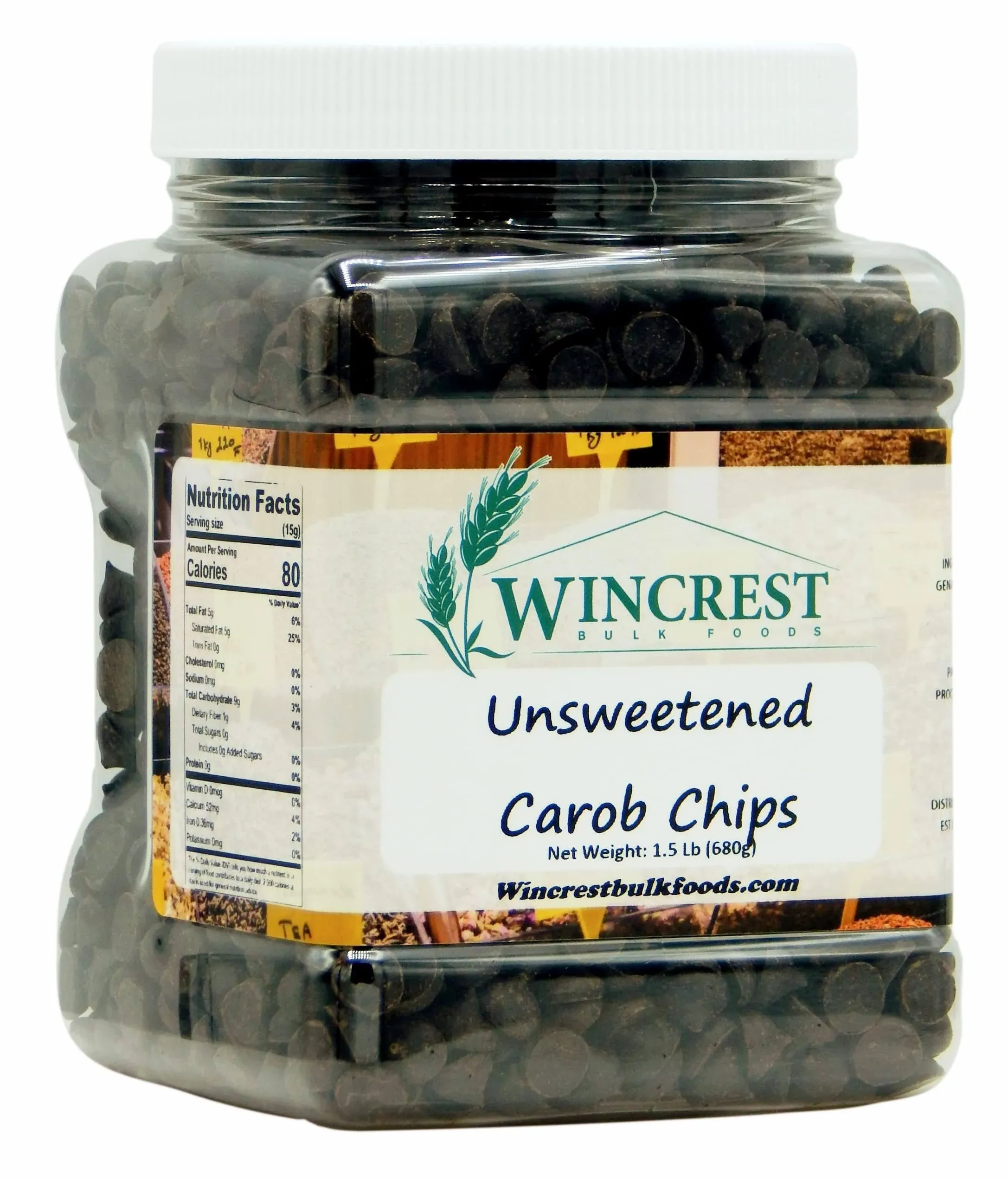 Wincrest Unsweetened Carob Chips (1.5 lb Tub)