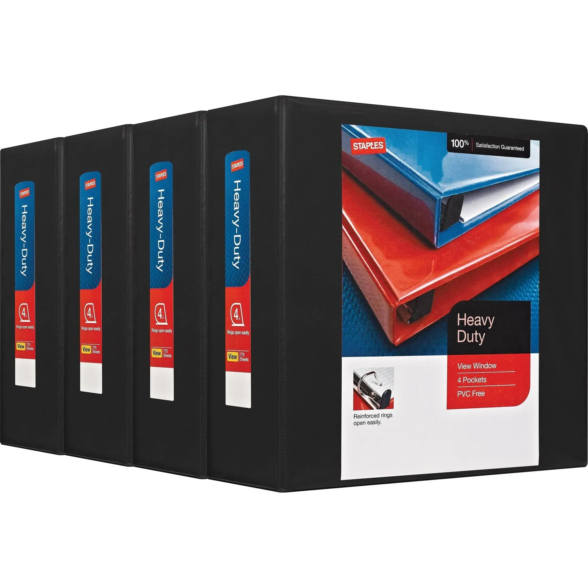 Staples Heavy Duty 4" 3-Ring View Binder Black (24695) 82664