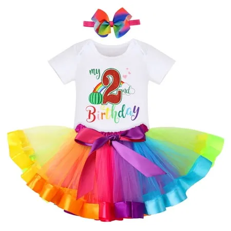 IBTOM CASTLE Toddler Girls Watermelon 1st/2nd/3rd Birthday Outfit Leisure Princess Romper + Tutu Skirt + Headband Clothes Set 3-Piece